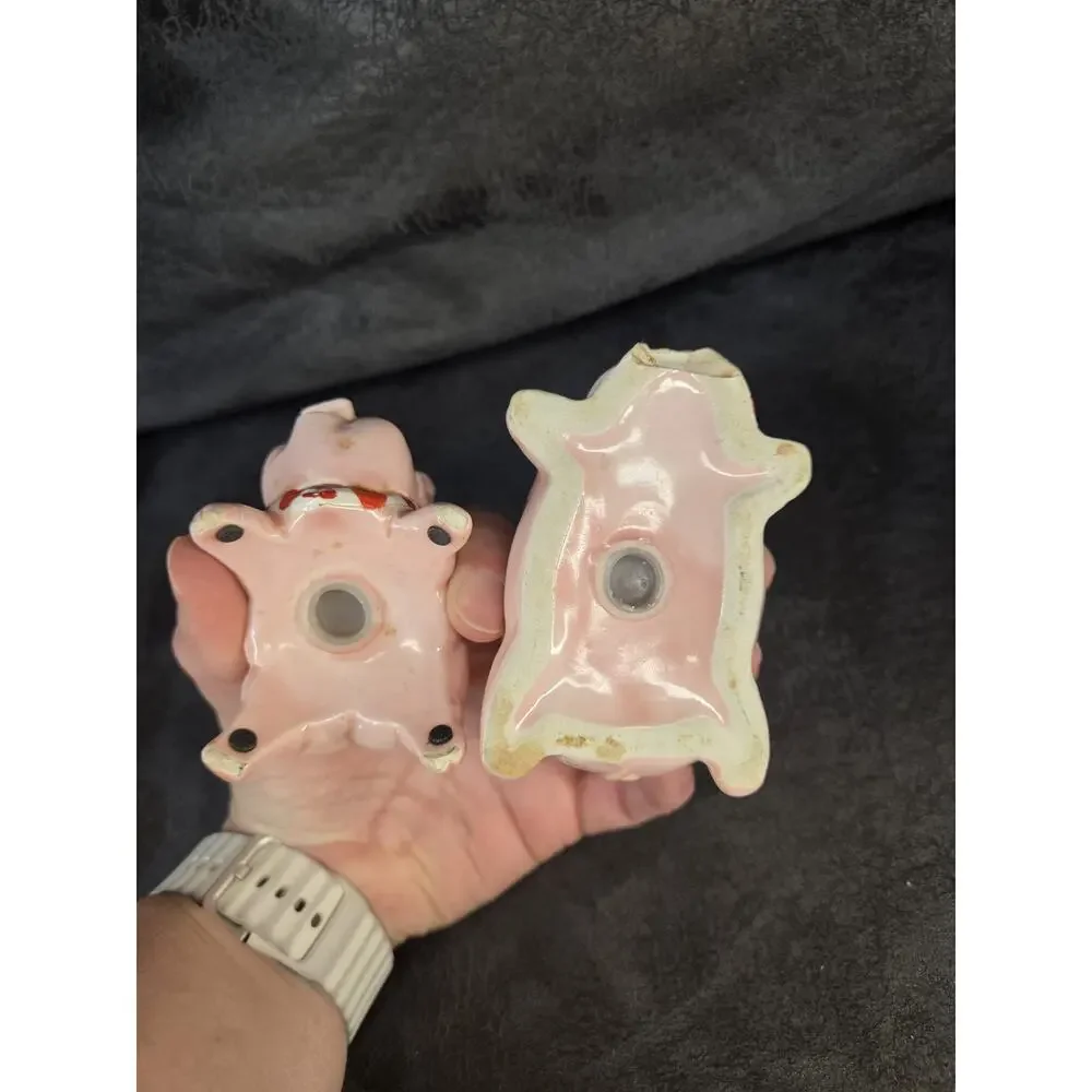 Vintage Pink Pig Salt & Pepper Shakers Piggyback Stacking Anthropomorphic Japan